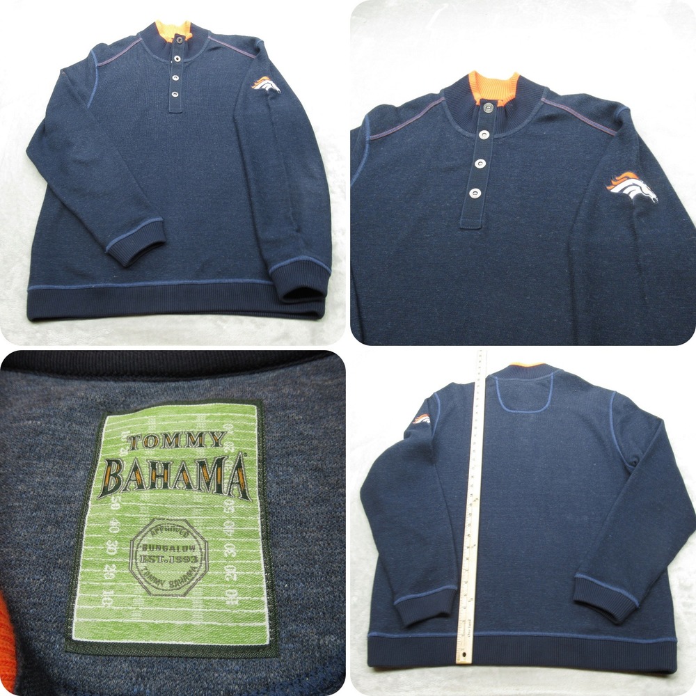 Tommy Bahama x Denver‎ Broncos Sweater Mens Large Blue Button Mock Neck Pullover